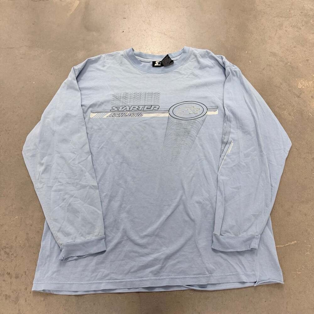 Vintage Starter Athletic Long Sleeve Shirt Light Blue Graphic Tee Y2K Men’s L